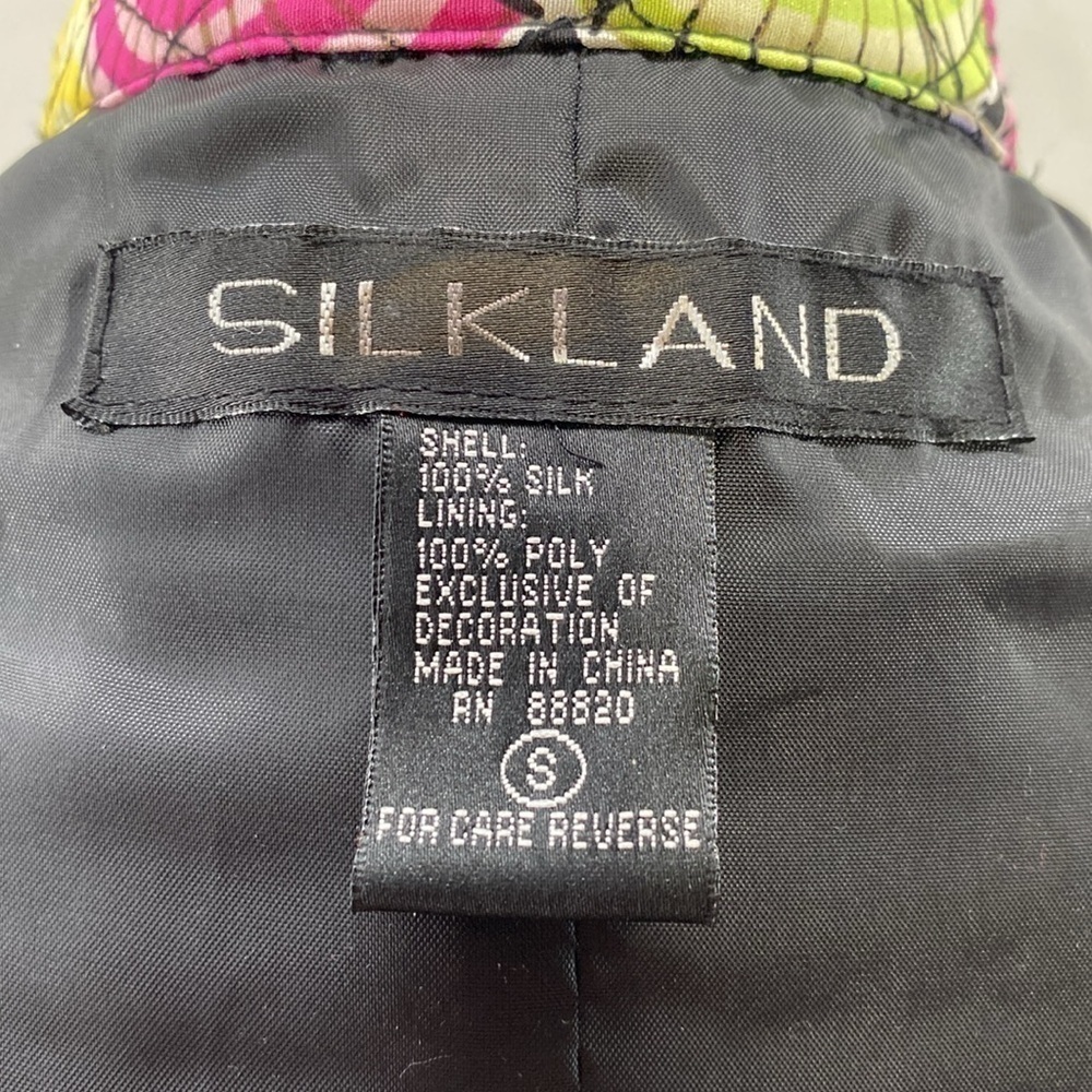 VTG—SILKLAND—Umbrella Print Silk Quilted Beaded Lined Button Up Jacket—Sz Small - Picture 2 of 16